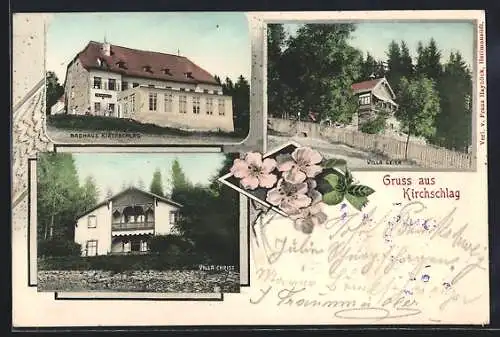 AK Kirchschlag bei Linz, Badhaus, Villa Geier und Villa Christ