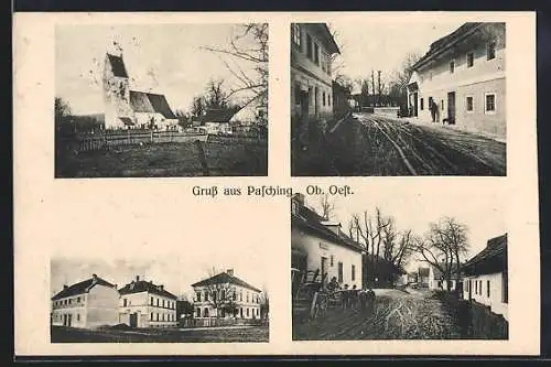 AK Pasching /Ob. Oest., Ortspartien und Kirche