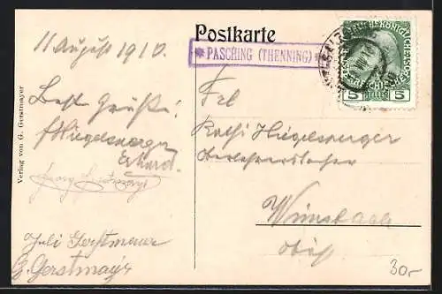 AK Pasching /Ob. Oest., Ortspartien und Kirche