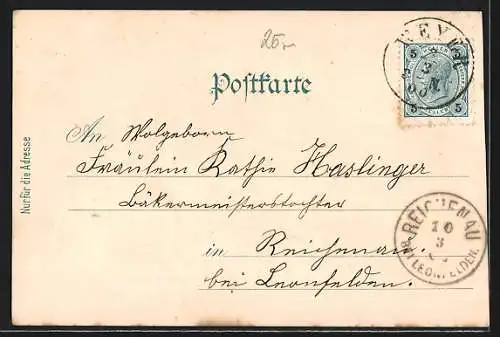 Lithographie Klein Reifling /O. Ö., Bahnhof, Ennsbrücke und Ortsansicht