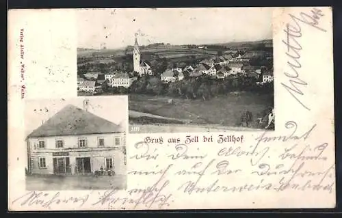 AK Zell bei Zellhof, Gasthaus und Ortsansicht