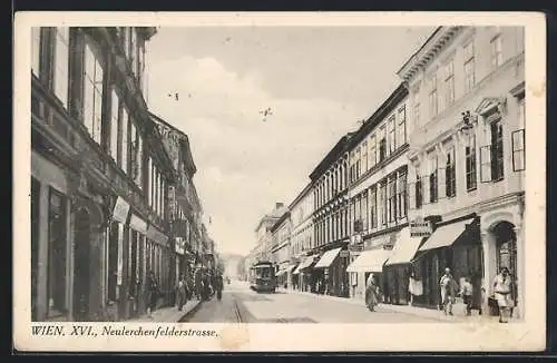 AK Wien, Passanten in der Neulerchenfelderstrasse, Strassenbahn