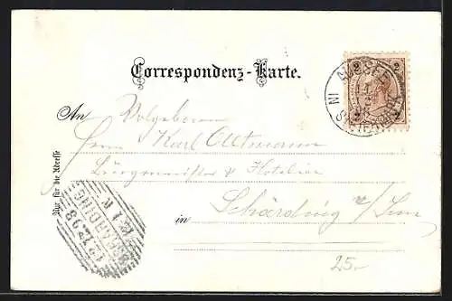 Lithographie Gmunden, A. Deiningers Hotel & Dependancen zum goldenen Schiff