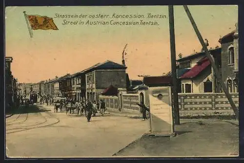 AK Tientsin, Strasse in der oesterreichischen Koncession