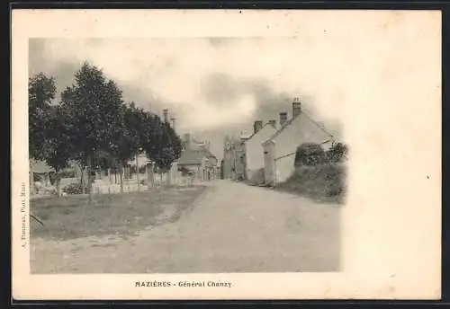 AK Mazières, Rue Général Chanzy avec maisons et arbres