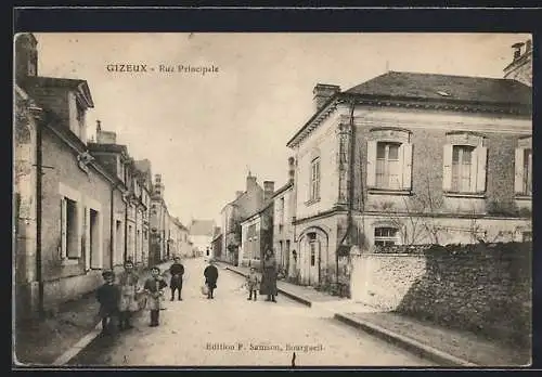 AK Gizeux, Rue Principale avec des enfants jouant dans la rue