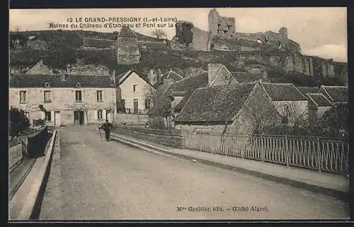 AK Le Grand-Pressigny, Ruines du Château d`Étableau et Pont sur la Claise