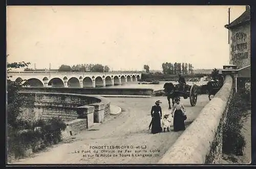 AK Fondettes-St-Cyr, Le Pont du Chemin de Fer sur la Loire et sur la Route de Tours à Langeais