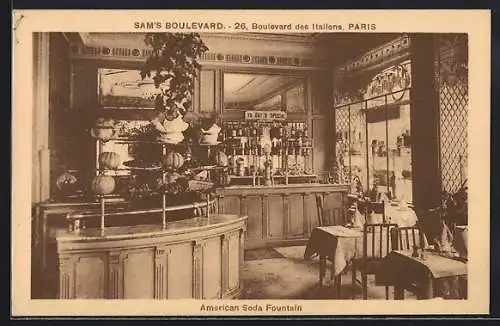 AK Paris, Restaurant Sam`s Boulevard, 26 Boulevard des Italiens, American Soda Fountain