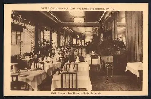 AK Paris, Restaurant Sam`s Boulevard, 26 Boulevard des Italiens, Grill Room, Tea Room, Soda Fountain