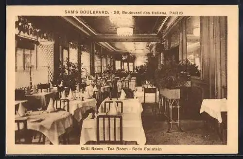 AK Paris, Restaurant Sam`s Boulevard, 26 Boulevard des Italiens, Grill Room, Tea Room, Soda Fountain