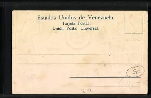 Lithographie Venezuela, Briefmarken und Wappen, Bolivar