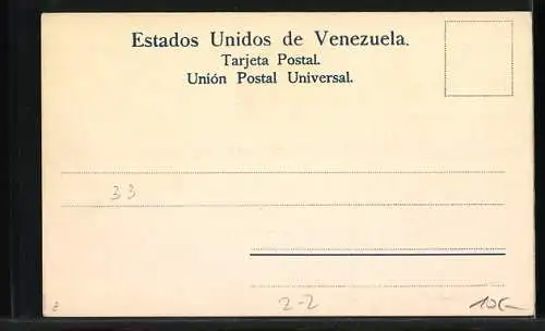 Lithographie Venezuela, Briefmarken und Wappen, Bolivar