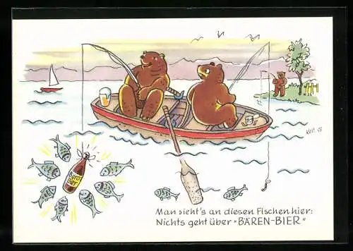 Künstler-AK Schwenningen a. Neckar, Brauerei-Werbung, Man sieht`s an diesen Fischen hier: Nichts geht über Bären-Bier