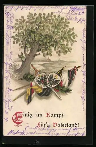 AK Fahnen mit Wappen an Baum