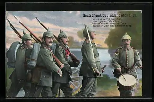 AK Deutschland, Deutschland über alles, Infanterie-Soldaten in Uniform mit Trommler