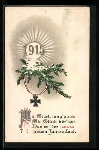 Künstler-AK Neujahrsgruss, Tannenzweige, Eisernes Kreuz