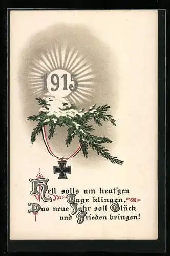 Künstler-AK Neujahrsgruss, Tannenzweige, Eisernes Kreuz