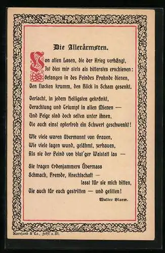 AK Gedicht Die Allerärmsten von Walter Bloem