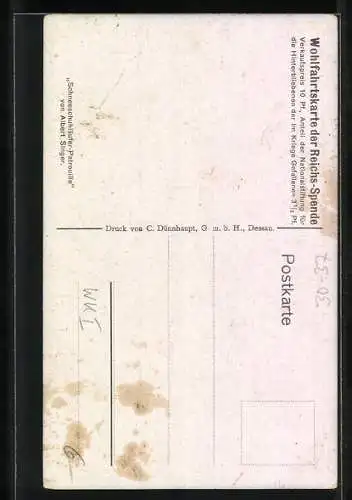 Künstler-AK sign. Albert Singer: Schneeschuhläufer Patrouille in Uniform in den Bergen