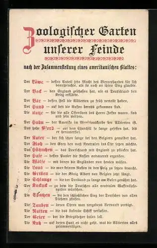 Künstler-AK Zoologischer Garten unserer Feinde