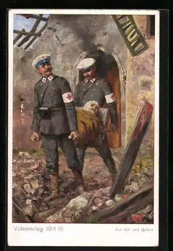 AK Rotes Kreuz, Soldaten tragen verwundeten Kameraden, Völkerkrieg 1914-15