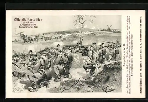 AK Rotes Kreuz Nr. 27, aus den Kämpfen in Galizien: Tiroler Landeschützen gegen russische Infanterie