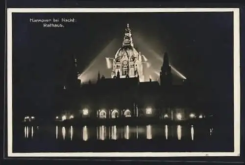 AK Hannover, Rathaus bei Nacht