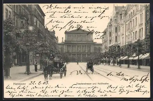 AK Hannover, Kutsche in der Theaterstrasse mit Blick auf Hoftheater