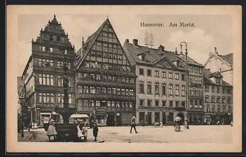 AK Hannover, Am Markt mit Geschäften und Brunnen