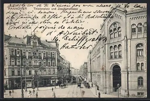 AK Hannover, Thielenplatz und Joachimstrasse mit Strassenbahn