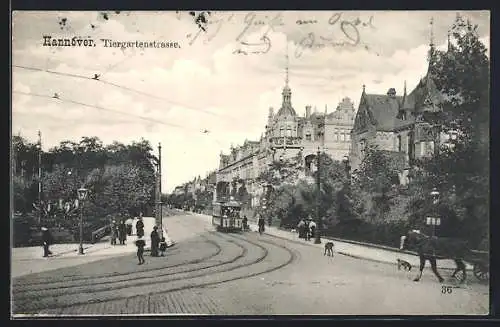 AK Hannover, Tiergartenstrasse mit Strassenbahn