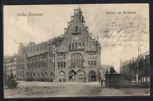 AK Linden-Hannover, Rathaus mit Marktplatz