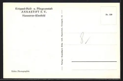 AK Hannover-Kleefeld, Krüppel-Heil- und Pflegeanstalt Annastift e. V.