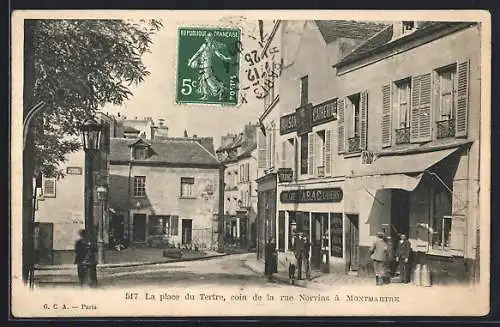 AK Paris, Montmartre, La place du Tertre, coin de la rue Norvins, Tabac, Maison Catherine