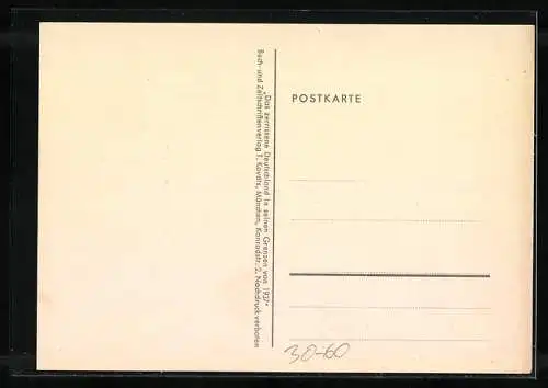 AK Deutsche Wiedervereinigung in Freiheit und Frieden, das zerrissene Deutschland innerhalb seiner Grenzen von 1937