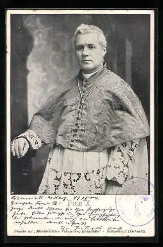 AK Papst Pius X. in Soutane und Pileolus