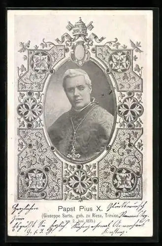 AK Papst Pius X., Portrait im Passepartout