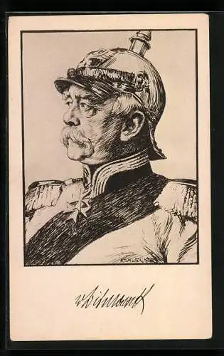 AK Portrait Reichskanzler Fürst Otto v. Bismarck in Paradeuniform mit Pickelhaube