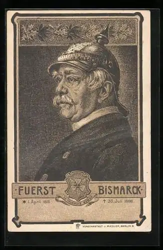 Künstler-AK Fürst Otto von Bismarck in Uniform mit Pickelhaube