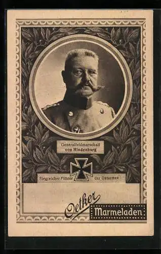 AK Paul von Hindenburg, Reklame für Oetker Marmeladen