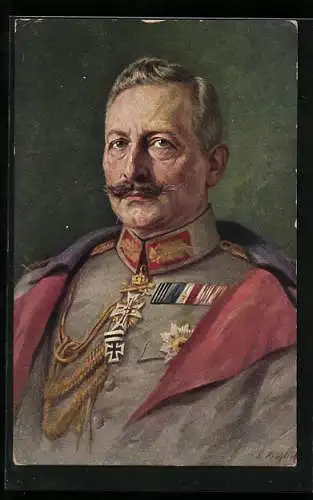 Künstler-AK Kaiser Wilhelm II. im Portrait mit Orden