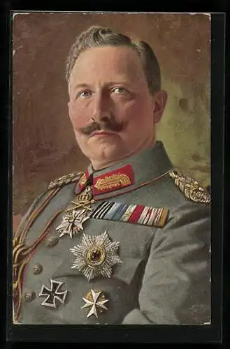 AK Kaiser Wilhelm II. in mit Orden verzierter Uniform