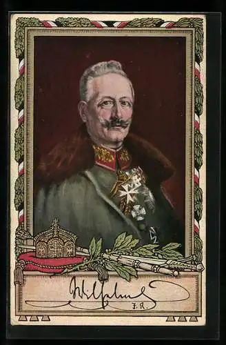 AK Kaiser Wilhelm II. in Uniform und Mantel