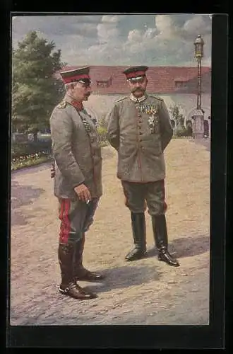 AK Posen, Kaiser Wilhelm II. und v. Hindenburg im Schlosspark, Juli 1915