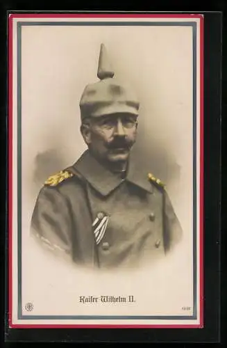 AK Kaiser Wilhelm II. in Felduniform mit Pickelhaube