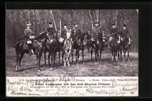 AK Unser Kaiserpaar mit den drei ältesten Prinzen im Berliner Thiergarten, Kaiser Wilhelm II.