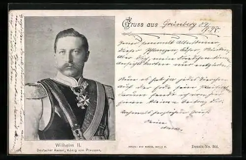 AK Kaiser Wilhelm II., Deutscher Kaiser, König von Preussen