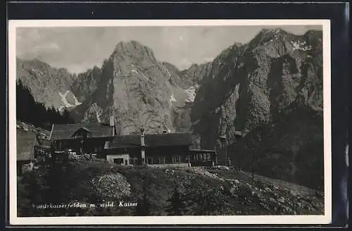 AK Vorderkaiserfelsen mit wildem Kaiser, Berghütte