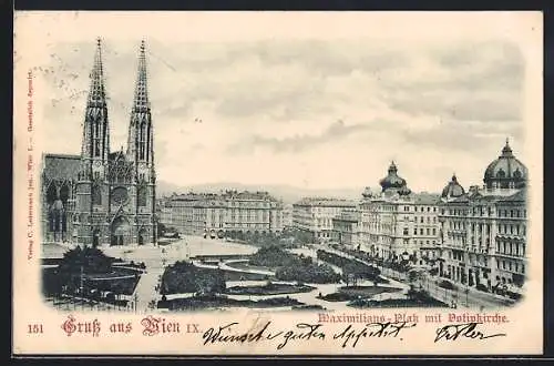 AK Wien, Maximilians-Platz mit Votivkirche